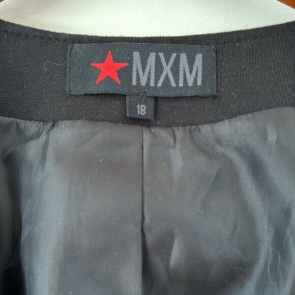 MXM Women Black Beaded Shoulders Faux Leather Blazer Jacket Plus Size 18 - Picture 7 of 13